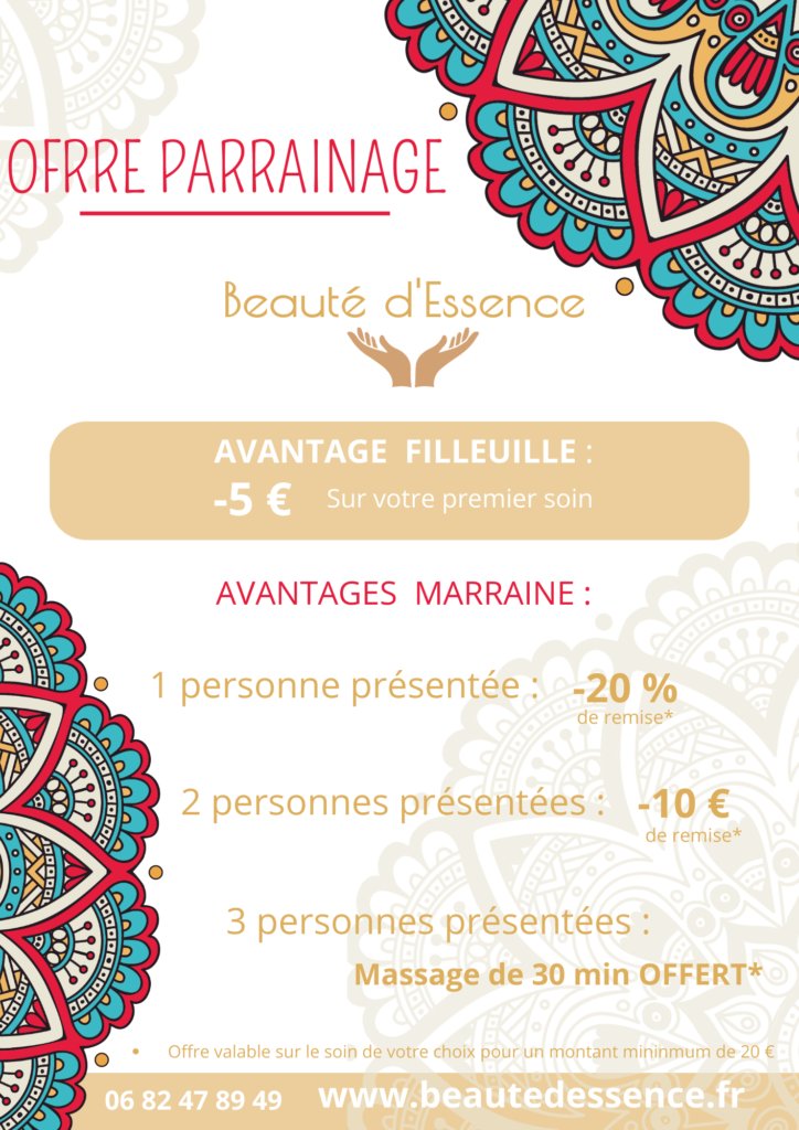 massage domicile Bordeaux offre parrainage beaute essence